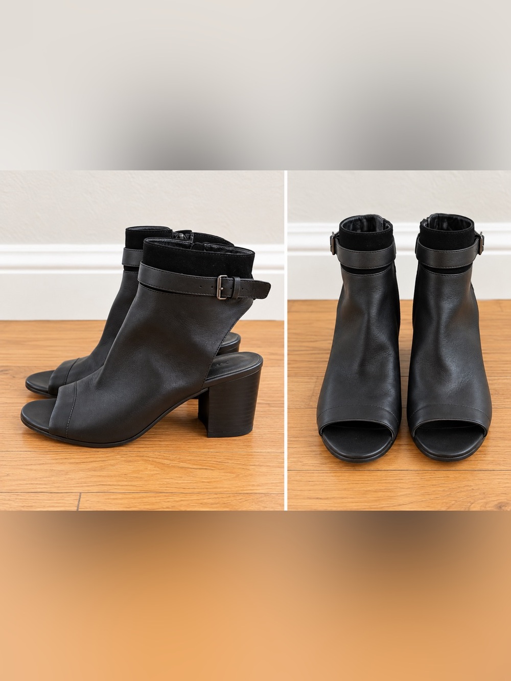 Vince Black Leather Peep Toe Ankle Booties Size 6.5